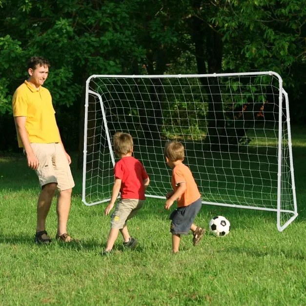 Baliza de futebol para crianças 215 x 152 x 76 cm com Rede de futebol para futebol ao ar livre para crianças branca