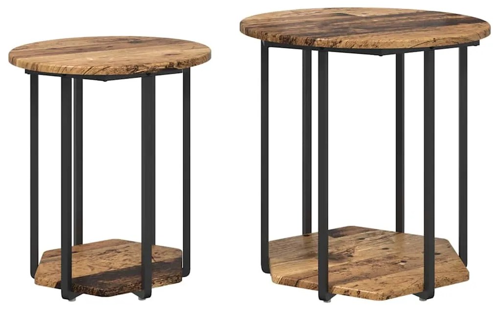 Conjunto de Mesas de Apoio 2 pcs Madeira Velha, Madeira de Engenharia