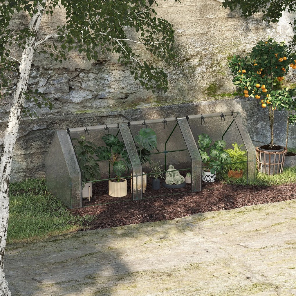 Mini-estufa de jardim, mini-estufa em túnel, 270 L x 90 L x 90 A cm, telhado pontiagudo, aço, PE de alta densidade 140 g/m², proteção anti-UV, janelas
