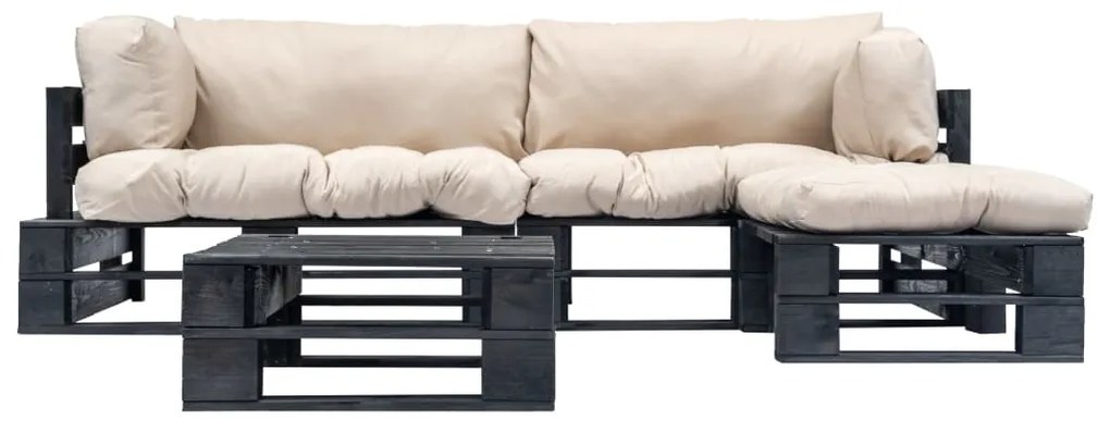 Sofás de paletes jardim 4 pcs almofadões cor areia madeira