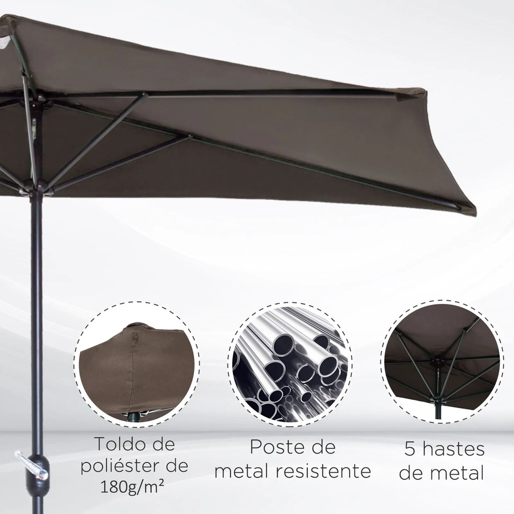 Outsunny Chapéu de Sol Semicircular 269x138x236cm Chapéu de Sol à Manivela para Jardim Terraço Pátio Piscina Café
