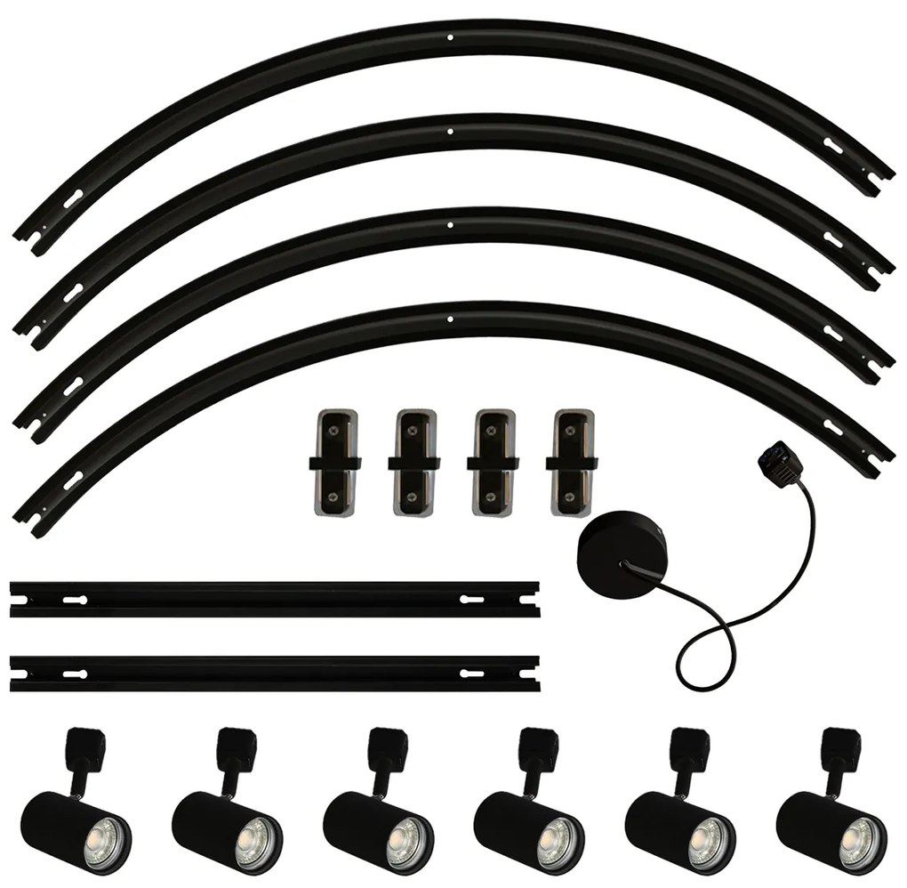 Sistema de iluminação de trilho moderno com 6 focos pretos, monofásico, oval 100cm - Iconic Jeana