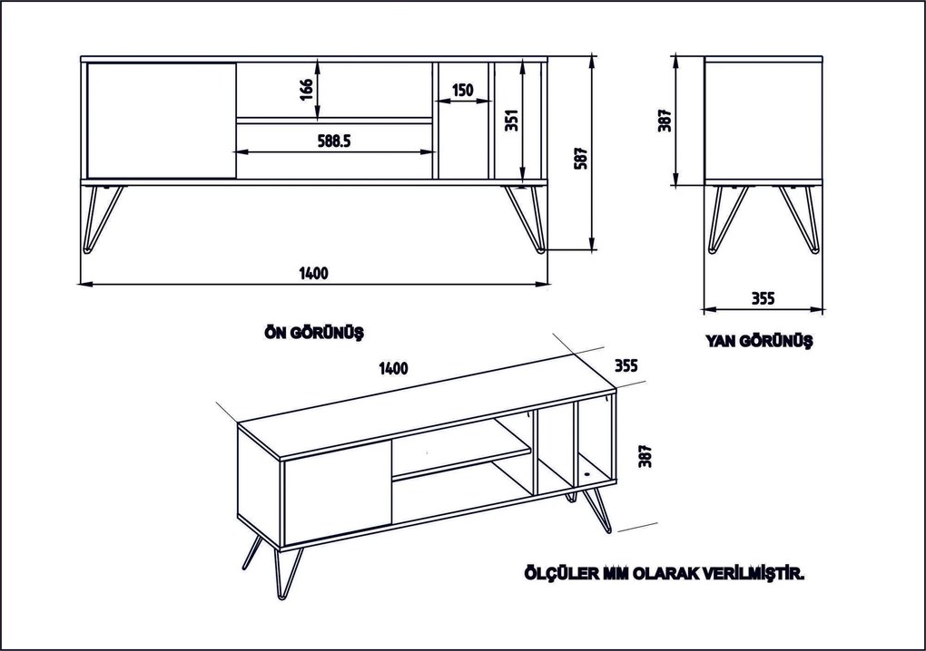 Móvel TV Mistico – Walnut/Preto – 140x58,7x35,5 cm