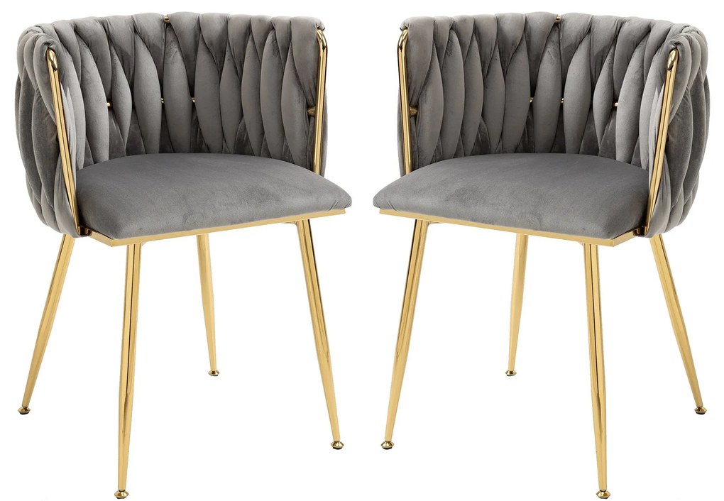 Conjunto de 2 Cadeiras de Jantar em Veludo com Pés de Metal Ferro,54x52x72cm, Cor Cinza