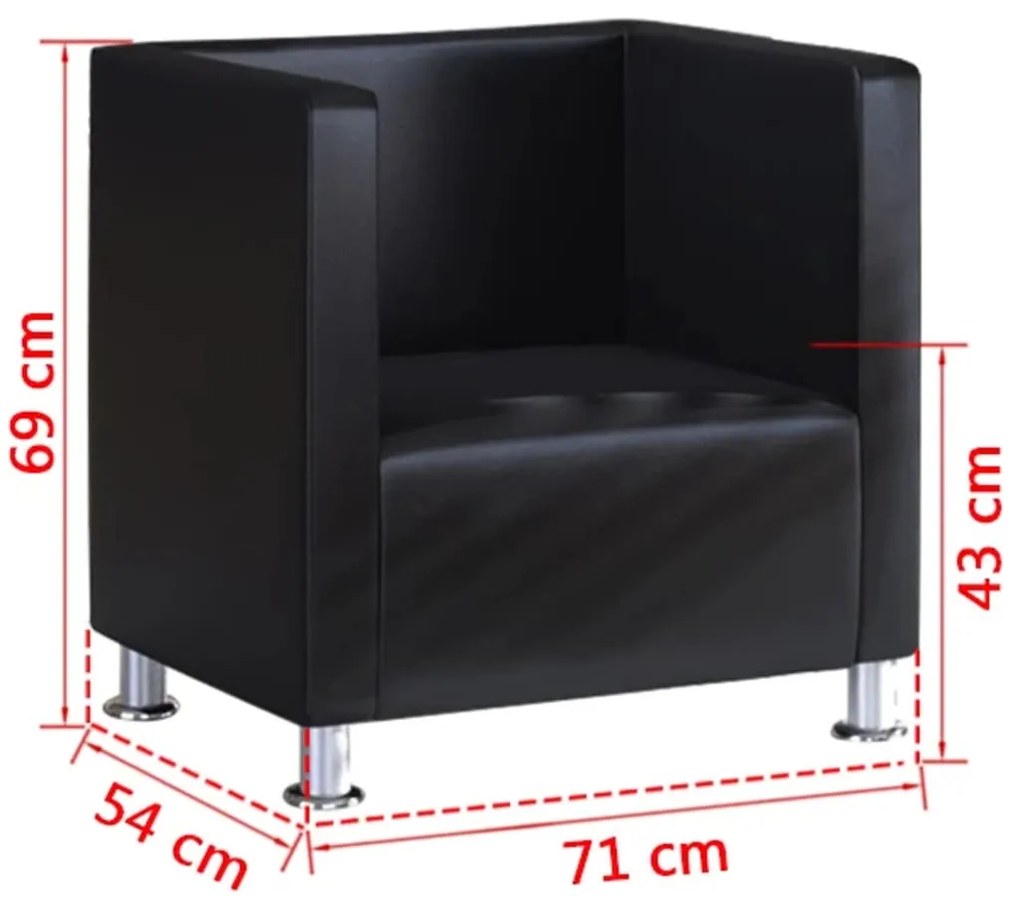 Poltrona em forma de cubo couro artificial preto