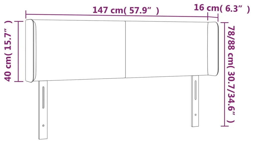 Cabeceira de cama c/ abas tecido 147x16x78/88cm castanho-escuro