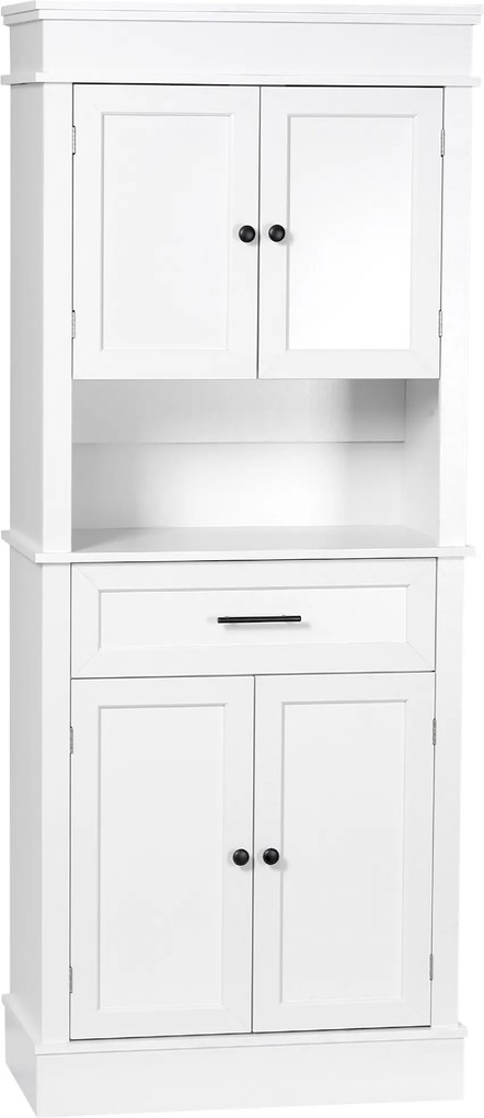 HOMCOM Armário de Cozinha com 4 Portas 1 Gaveta e Prateleira Aberta para Sala de Estar Sala de Jantar 74x39,5x183cm Branco | Aosom Portugal