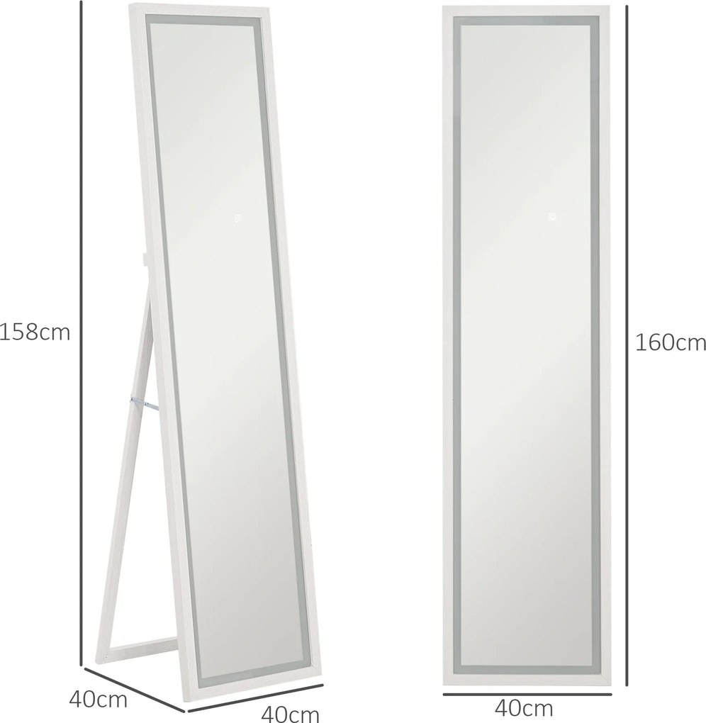 Espelho de Pé com Luz LED 40x160 cm Espelho de Corpo Inteiro com Ilumi