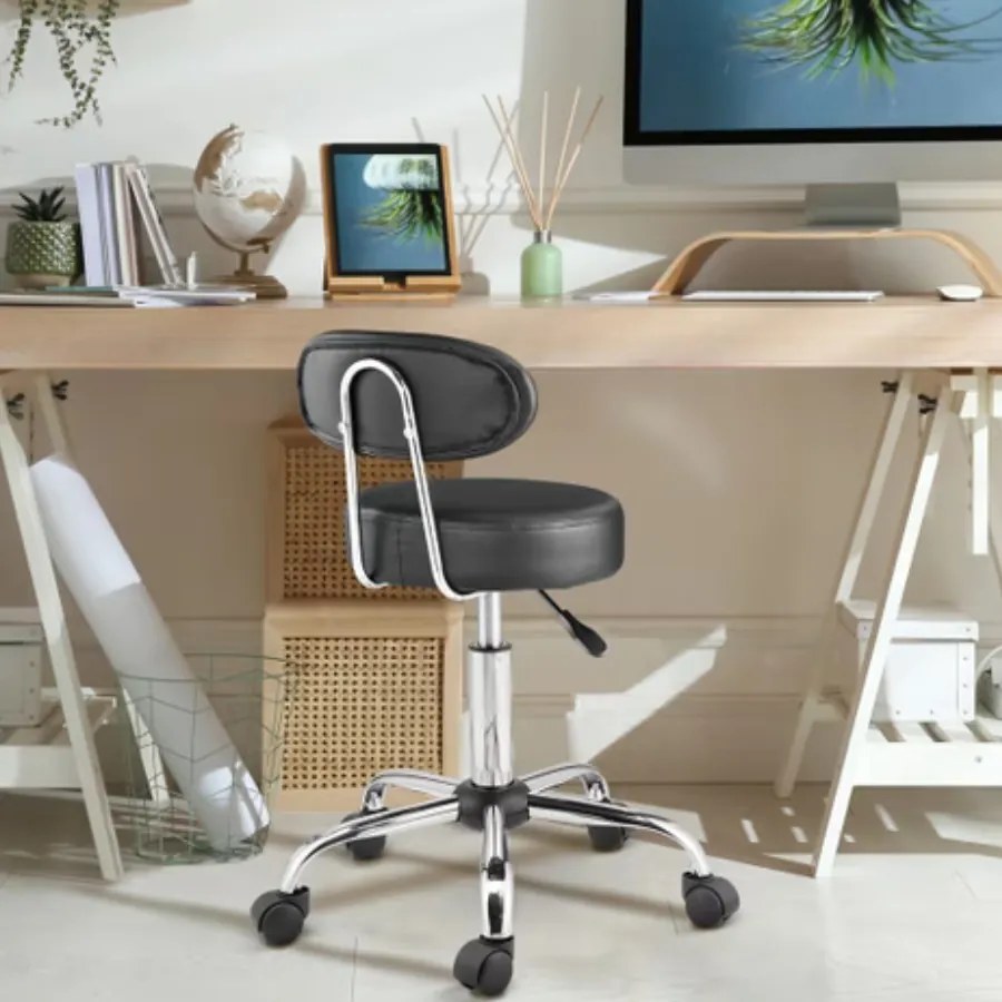 Banco giratório em 360° prático com encosto 56 x 67-81 cm Preto