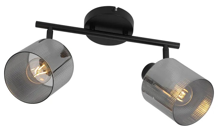 Candeeiro de teto preto com vidro fumê 2 luzes ajustáveis - Laura