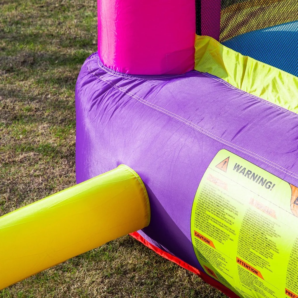 Outsunny Castelo Insuflável com Escorrega Trampolim Piscina e Cesta de para Crianças acima de 3 Anos Inclui Inflador e Bolsa de Transporte para Interior e Exterior 300x270x200cm Multicor