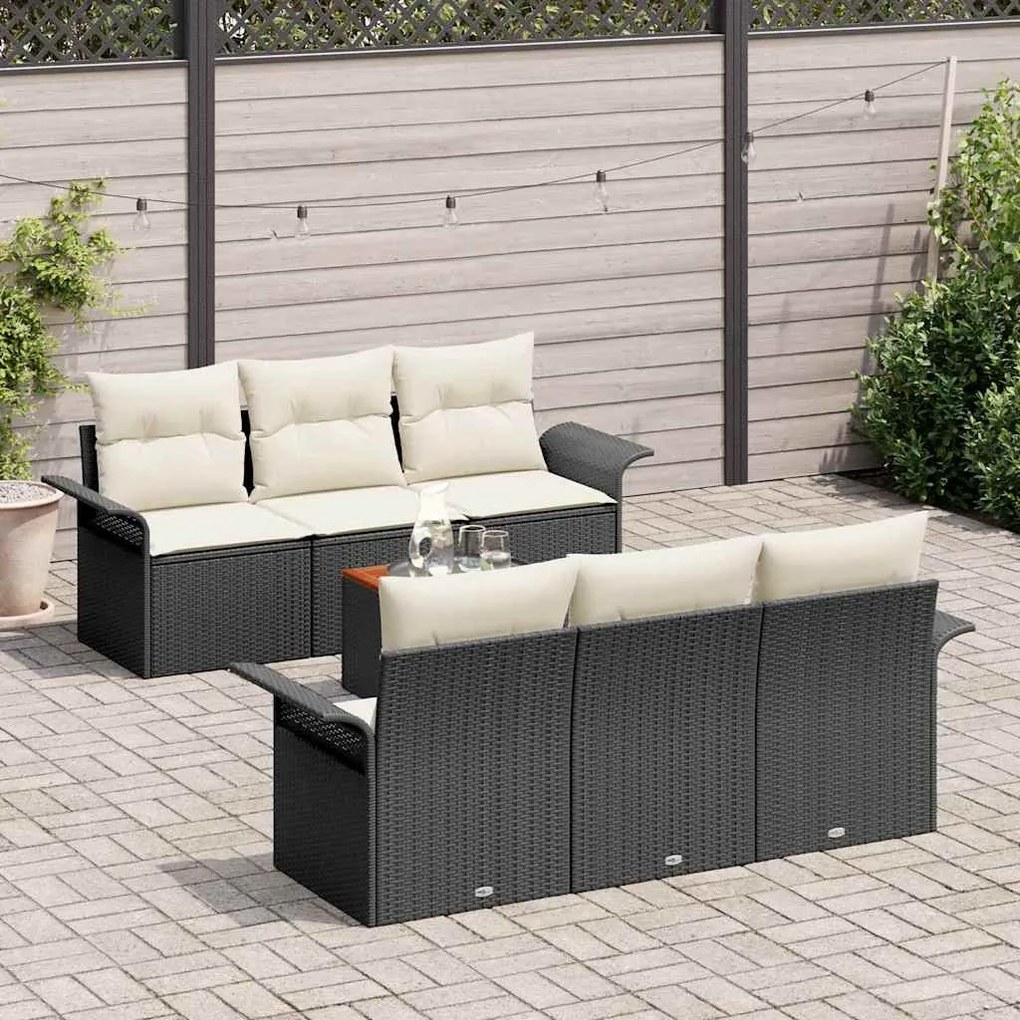 Conjunto de Sofá de Jardim de 7 Peças com Almofadas Pretas em Rattan d