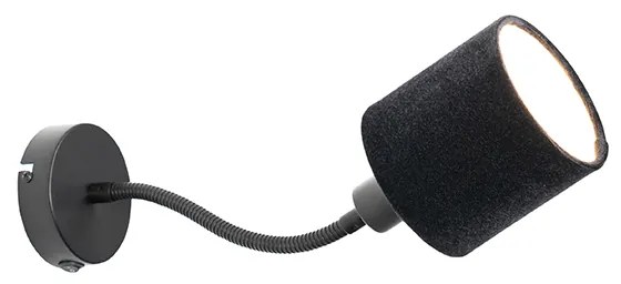 Candeeiro de parede preto com abajur preto, interruptor e braço flexível - Merwe