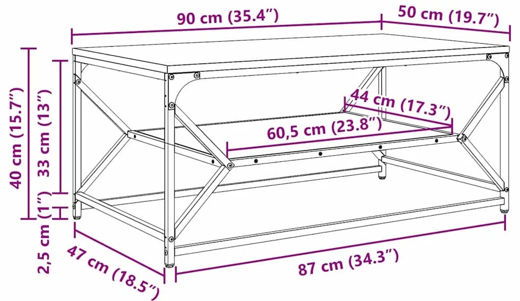 Mesa de Centro vidaXL com Prateleira em Madeira Antiga 90x50x40 cm em