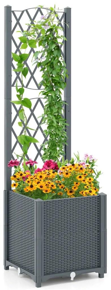 Floreira elevada com treliça com rega automática para plantas trepadeiras, flores e vegetais de raízes profundas Cinza