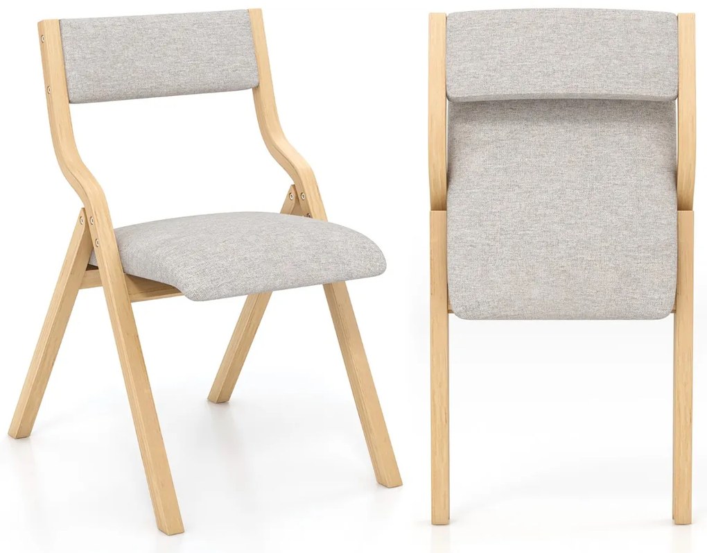 Conjunto de 2 cadeiras dobráveis (MESA NÃO INCLUIDA) de madeira com assento acolchoado em tecido de linho, sem braços, para convidados, 48 x 60 x 78 c