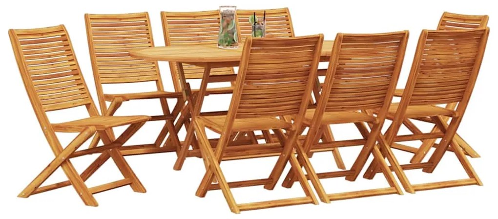 Conjunto de Jantar de Jardim Manual 9 pcs Castanho Largo