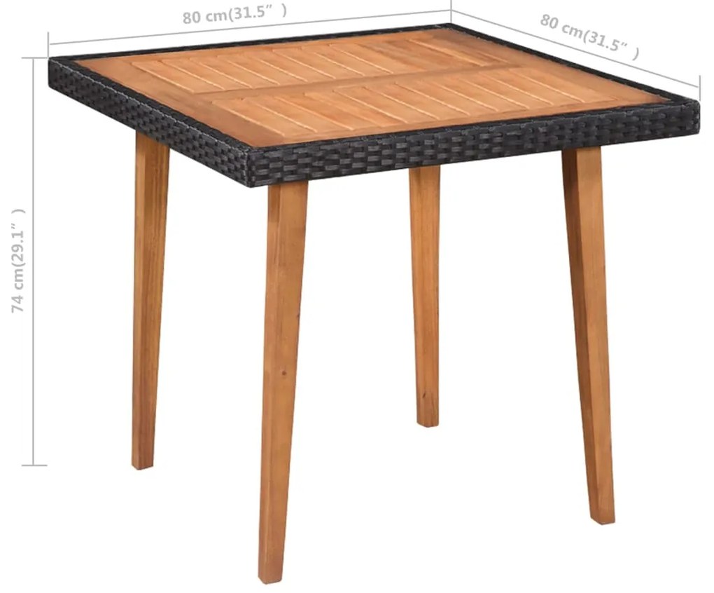 5 pcs conjunto de jantar para jardim vime PE preto e castanho