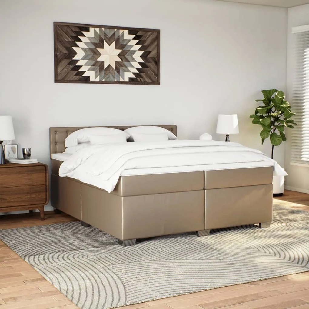 Cama com Molas/Colchão e Luzes Led - 200x200 cm - Couro Artificial Cap