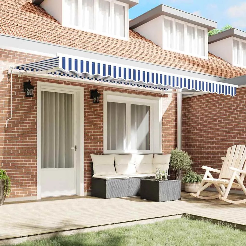 Toldo Retrátil Azul e Branco 400x200 cm 400 x 200 cm 4 x 2 m