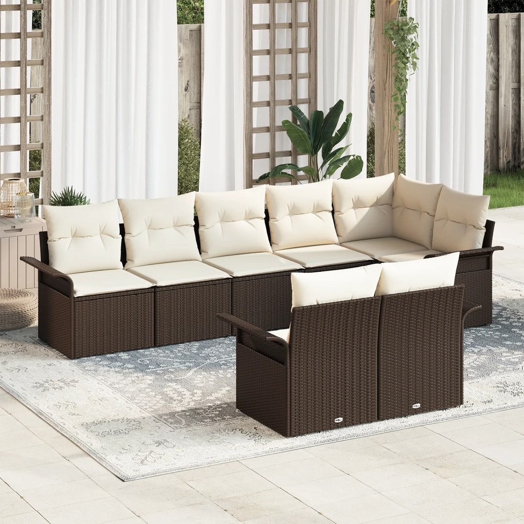 vidaXL Conjunto de Sofá de Jardim de 8 Peças com Almofadas Castanho em Rattan Poliéster