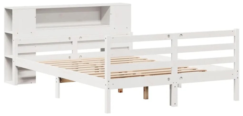 Cama com estante sem colchão 140x200 cm pinho maciço branco