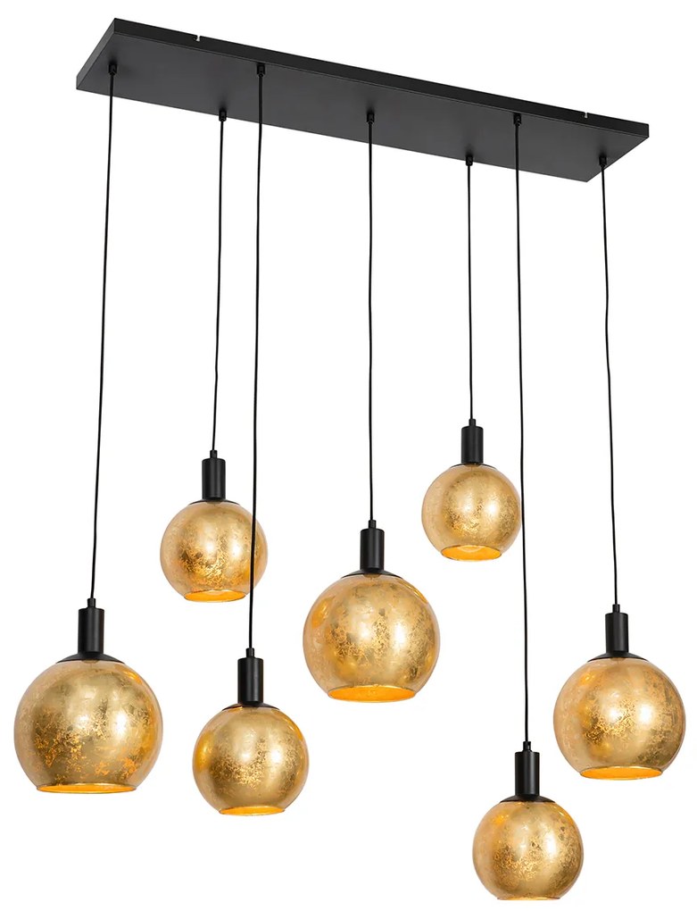 Candeeiro de suspensão design preto com vidro dourado 7 luzes - Bert