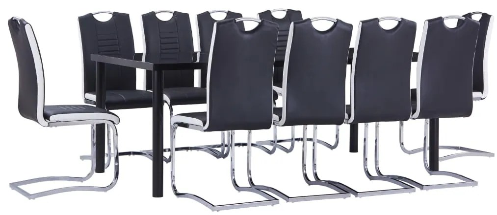 11 pcs conjunto de jantar couro artificial preto