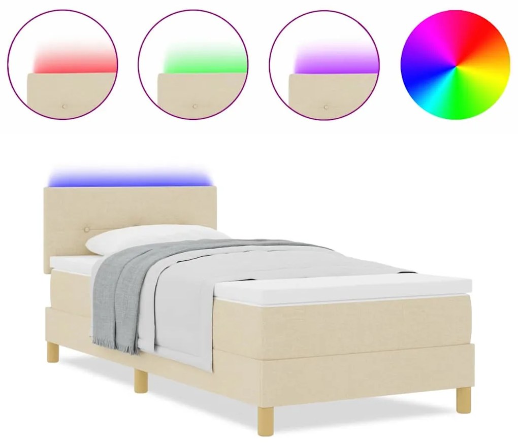 Cama Box com Colchão &amp; LED Creme 90x200 cm Tecido