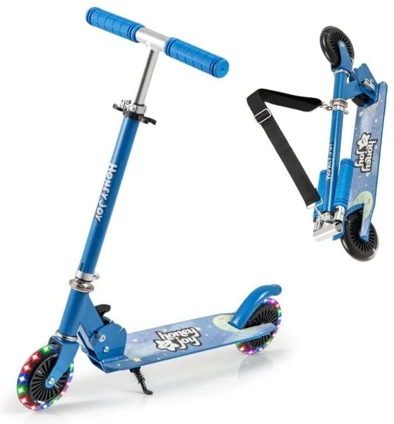 Scooter leve dobrável com guidão ajustável em altura e luz LED para crianças - rosa