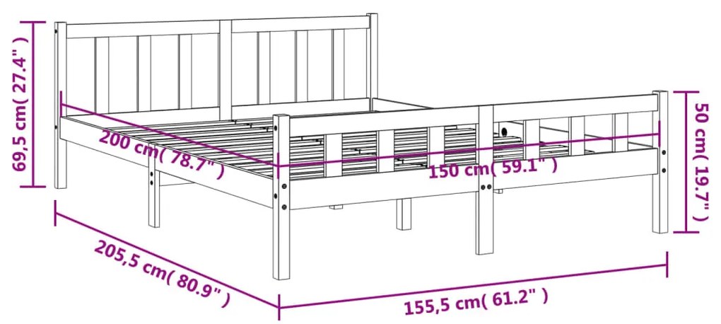 Cama sem colchão 150x200 cm madeira pinho maciça castanho-mel