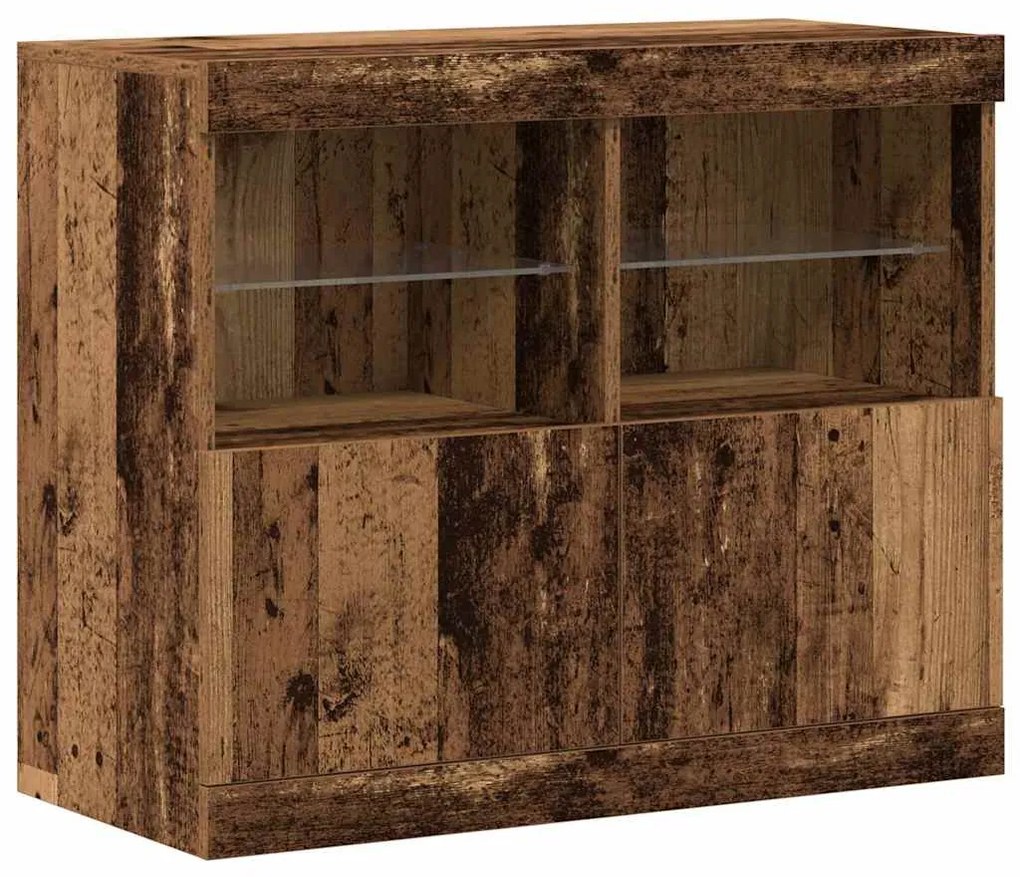 Aparador com Luzes LED Madeira Velha 81x37x67 cm