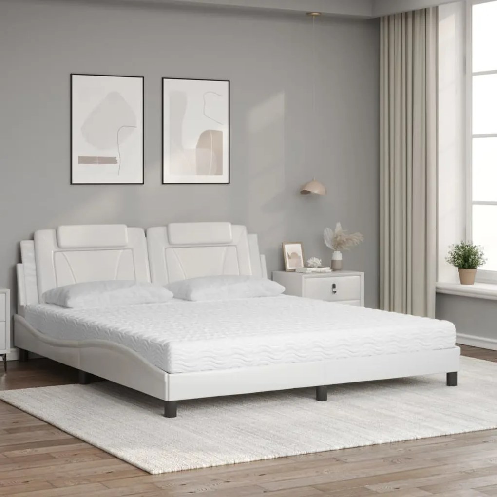 Cama com colchão 180x200 cm couro artificial branco