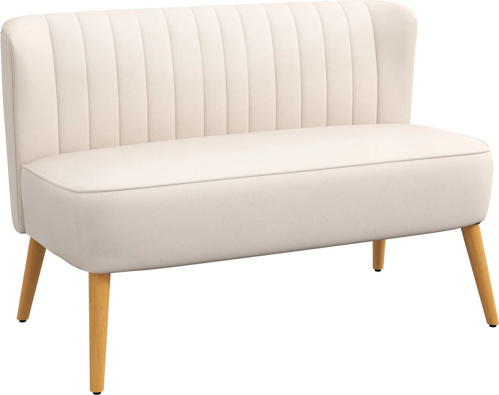 HOMCOM Sofá Design Retrô 2 Lugares Pernas de Madeira 117x56,5x77 cm Creme Branco | Aosom Portugal