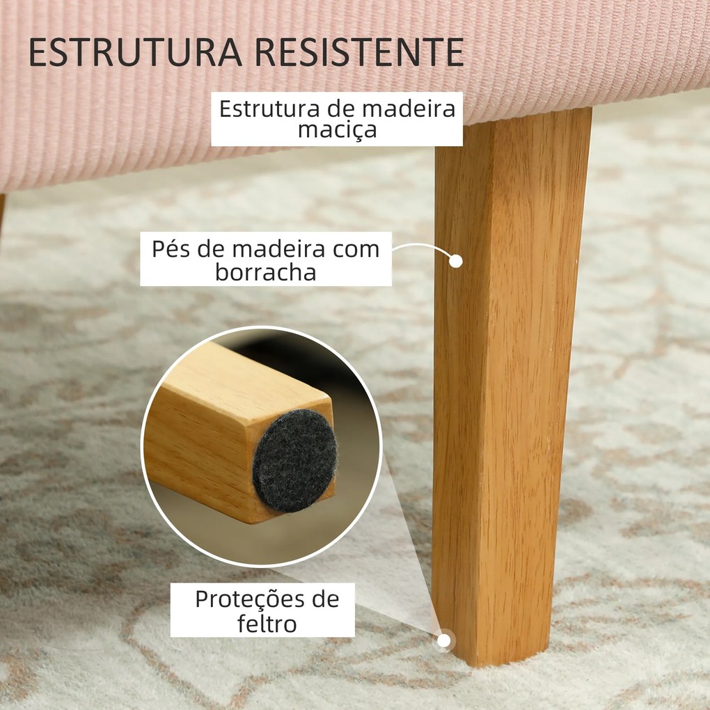 Sofá de 2 Lugares Estofado em Veludo Cotelê Sofá Sala de Estar sem Apo