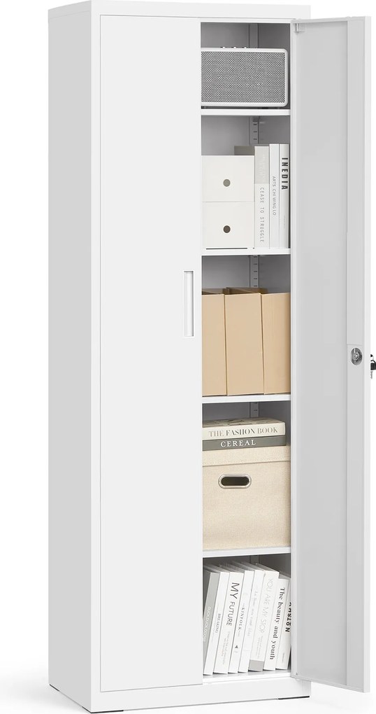 Armário de arquivo escritório com 5 prateleiras, 40 x 60 x 180 cm, branco