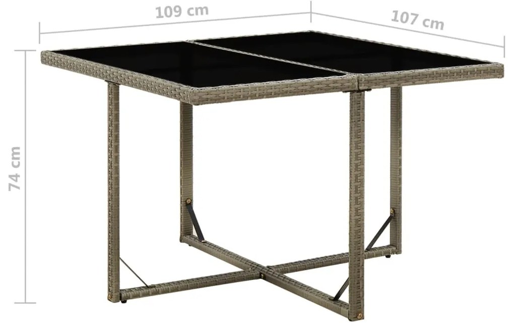 Mesa de jardim 109x107x74 cm vime PE e vidro cinzento