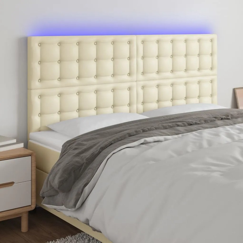 vidaXL Cabeceira cama c/ LED 200x5x118/128 cm couro artificial crème
