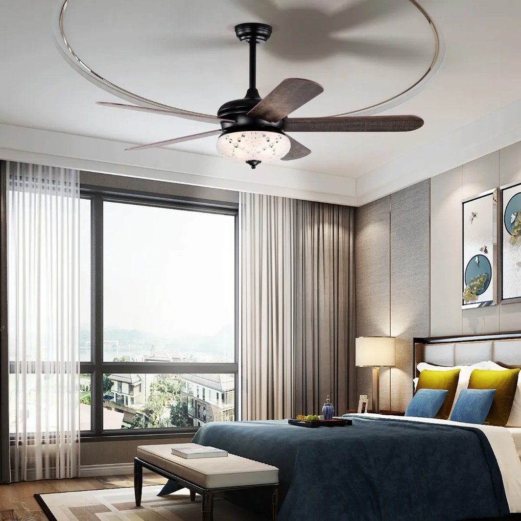 Ventoinha de teto de 132 cm com controle remoto 2 hastes e 5 aletas reversíveis Ventilador interno para casa Preta