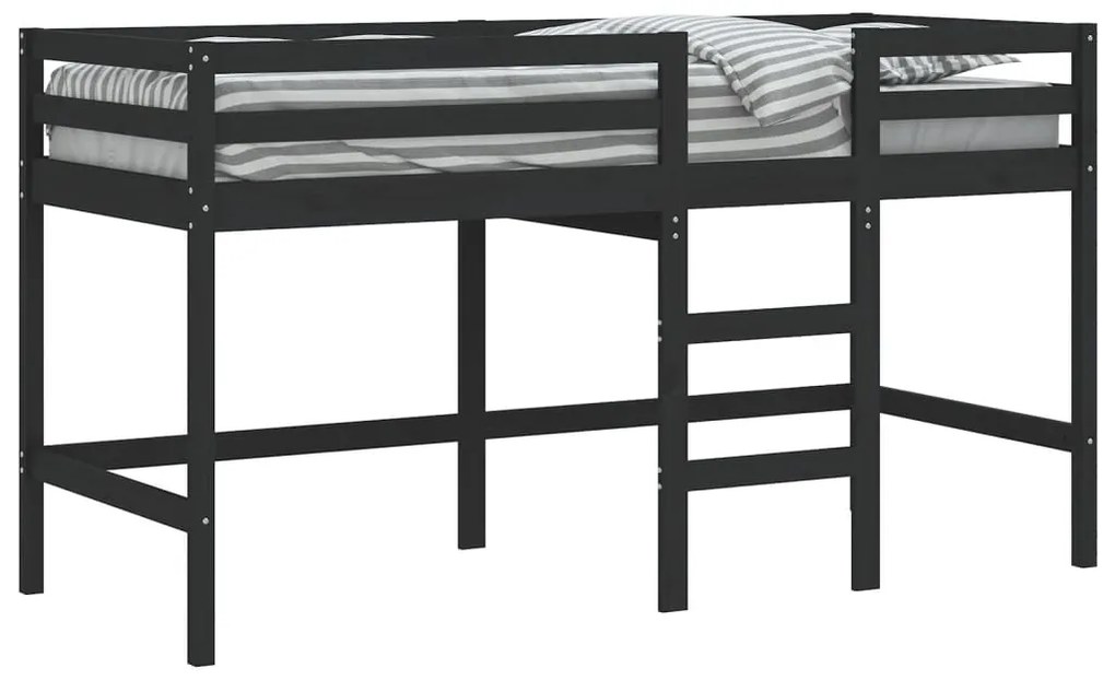 Cama alta p/ criança c/ escada 90x200 cm pinho maciço preto