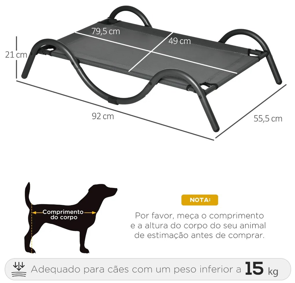 Cama Elevada para Cães Pequenos e Médios Cama para Animais de Estimação com Tecido de Malha Respirável Estrutura Curvada para Interior Exterior 92x55,