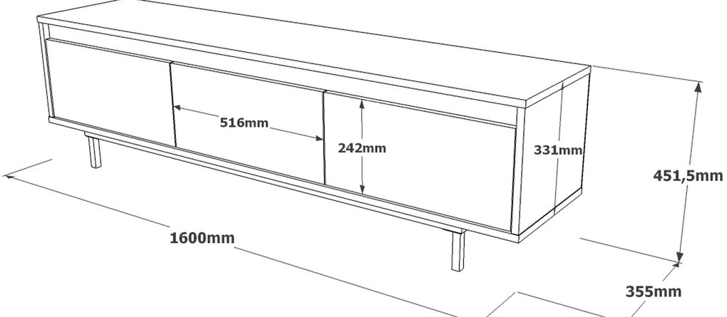 Móvel para TV LV1 – Prateado/Preto – 160x45,2x35,5 cm
