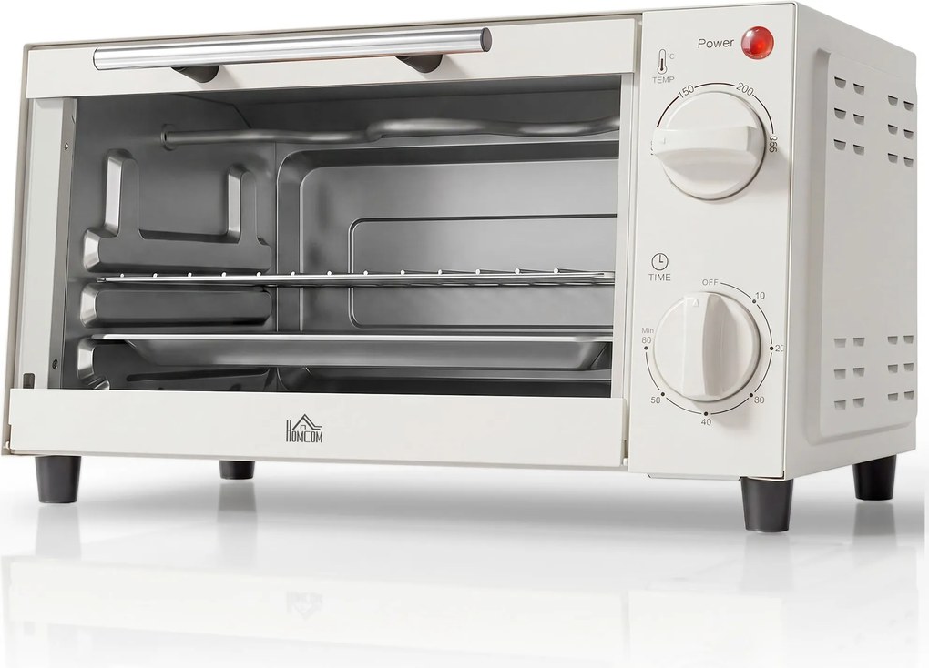 HOMCOM Mini Forno Elétrico 9L com Temperatura Ajustável até 230°C Temporizador 60 min e Bandeja para Assar 35x24,6x20 cm Creme | Aosom Portugal
