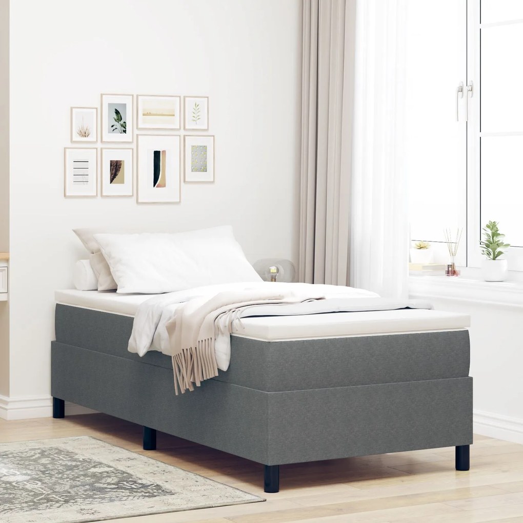 Cama Box Spring com Colchão Cinza Individual Tecido de Veludo