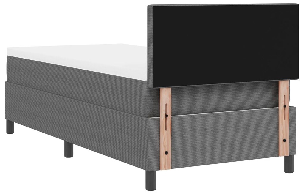 Cama Box Spring com Colchão e Luz LED Cinza 90x200 cm Tecido Cotelê