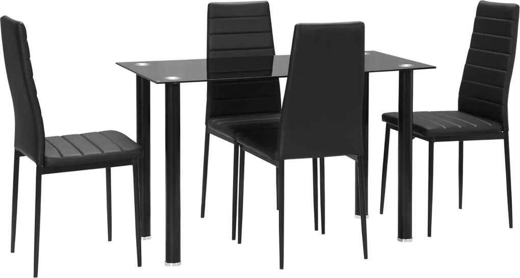HOMCOM Conjunto de jantar 5 peças Mesa com 4 cadeiras, design moderno, mesa de vidro, Preto | Aosom Portugal