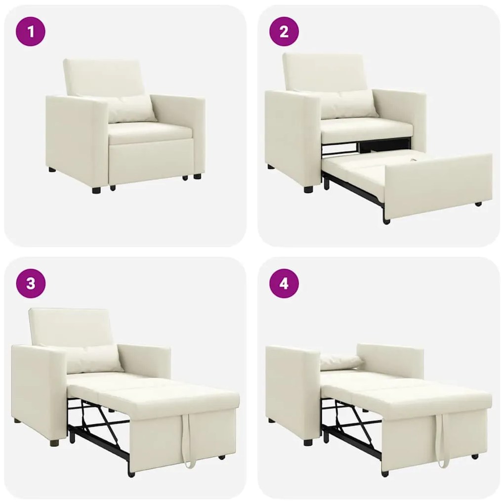 Sofá-Cama Conversível Creme em Veludo 3 em 1