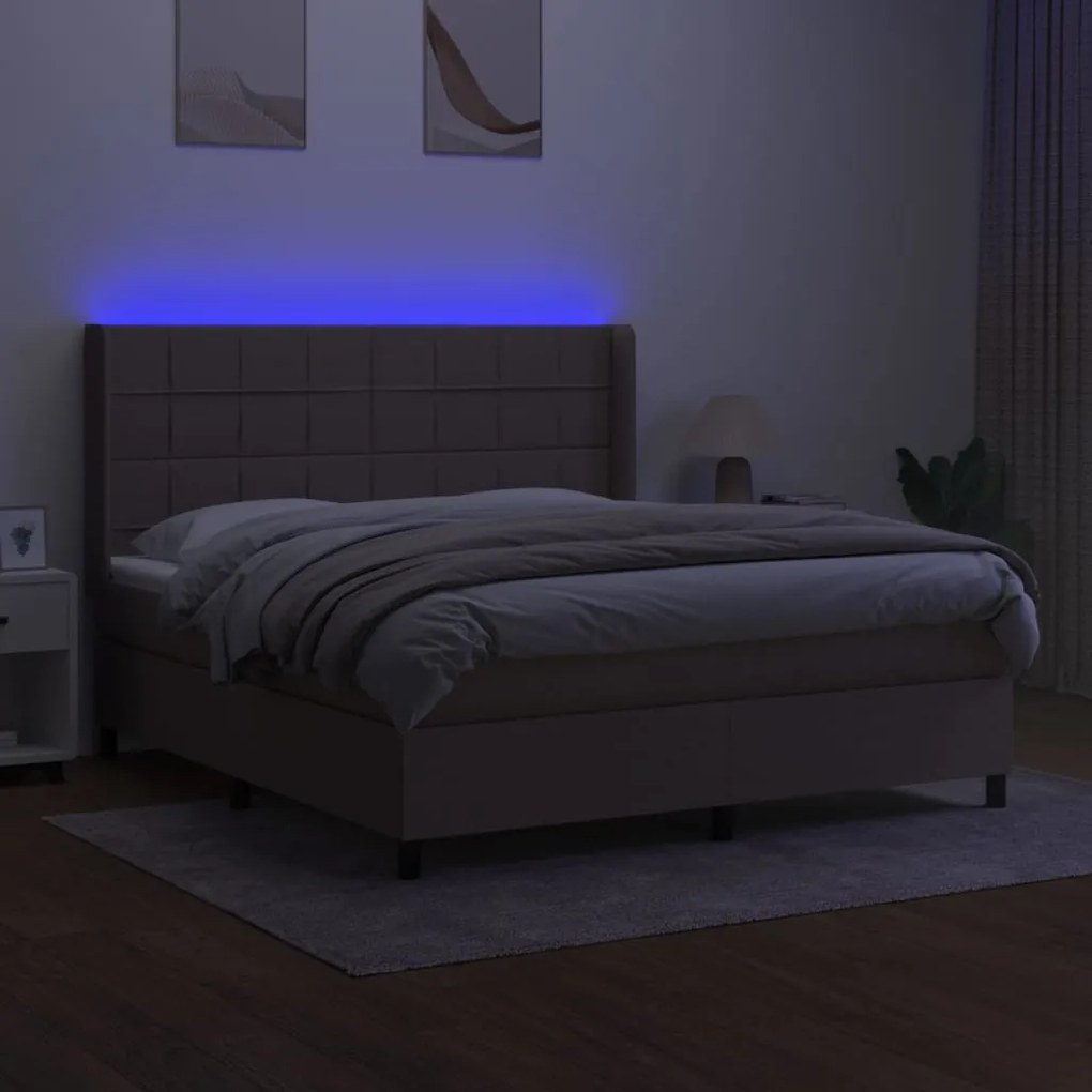 Cama box spring colchão/LED 160x200 cm tecido cinza-acastanhado