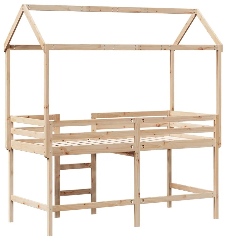 Cama alta c/ escada e telhado 90x200 cm pinho maciço