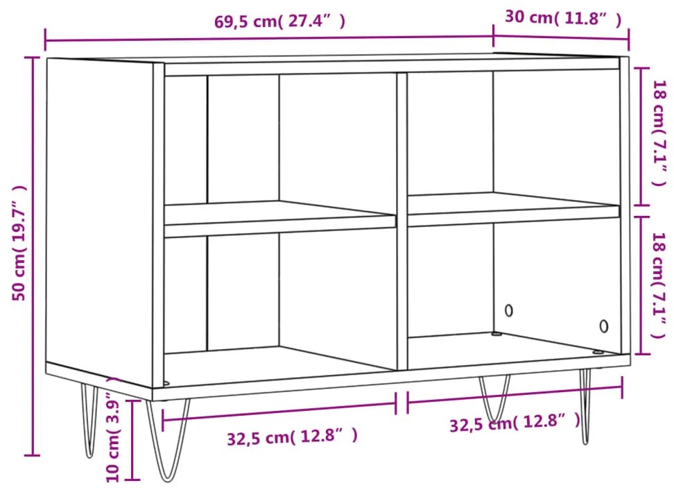 Móvel de TV 69,5x30x50 cm derivados de madeira branco brilhante